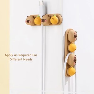 Cute Capybara Desktop Cable Organizer Plastic Phone Charging & Data Cable Management Tool with Fasteners & Clips